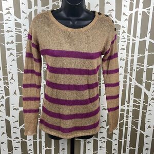 Ann Taylor LOFT Camel Tan & Purple Striped Loose Knit Mohair Blend Sweater sz XS